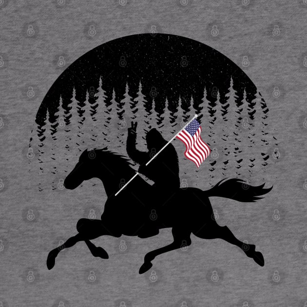 Bigfoot Riding Horse Riding Silhouette Usa Flag by Tesszero